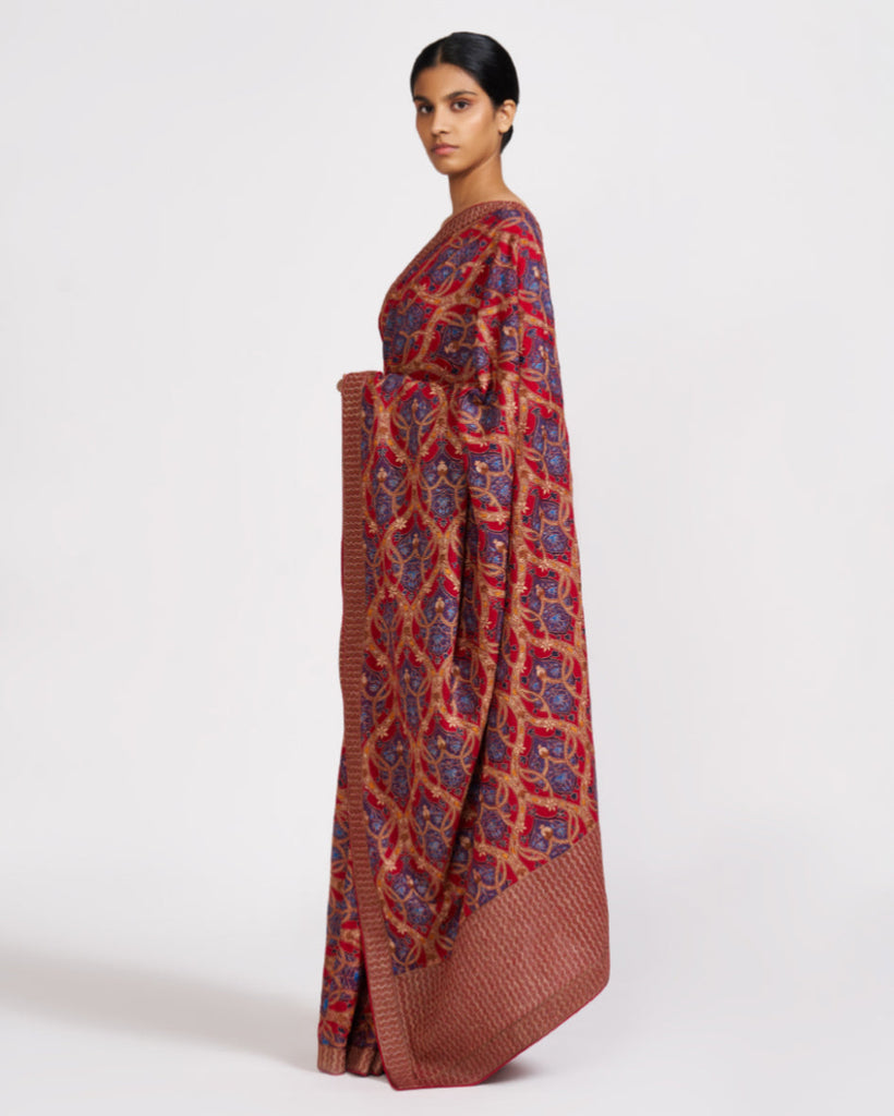 Pure Silk Banarasi Saree with Traditional Hand Embroidery