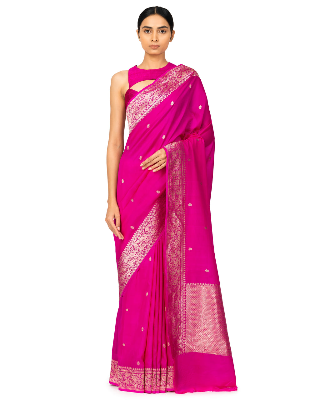 Banarasi Georgette Saree In Fuchsia Pink
