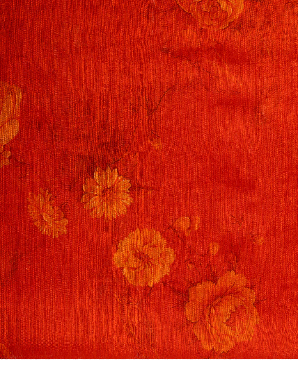 Banarasi Kora Saree With Floral Prints In Cherry