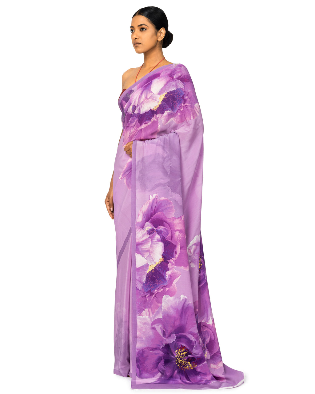 Lavender Floral Printed Crepe Georgette Saree