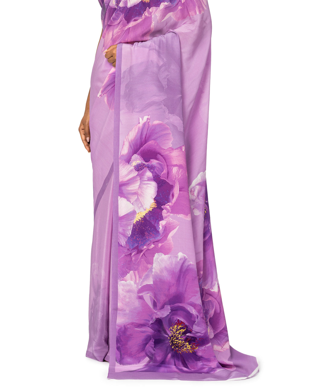 Lavender Floral Printed Crepe Georgette Saree