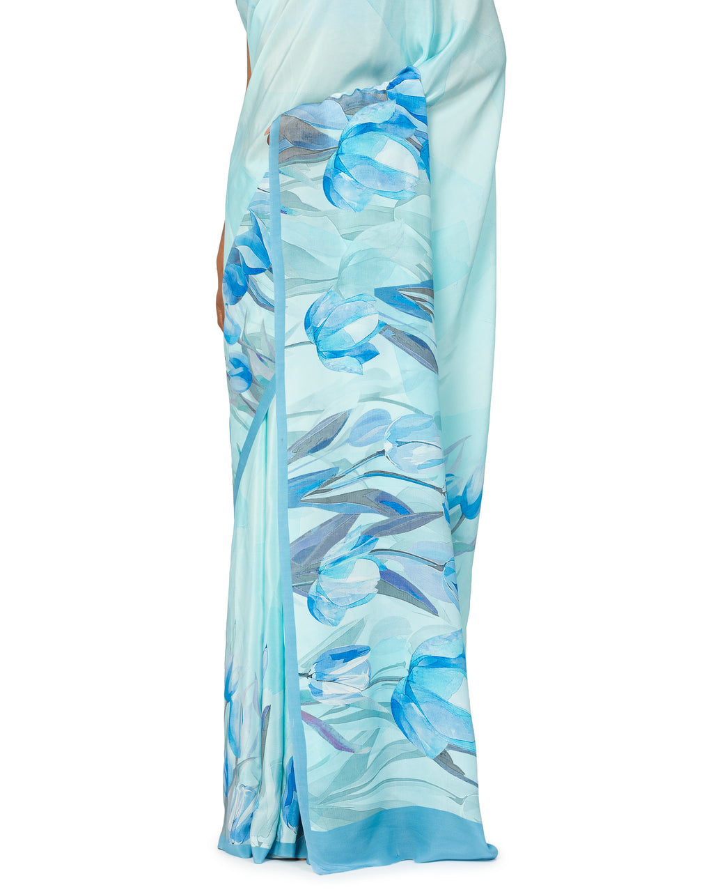 Powder Blue Floral Printed Crepe Georgette Saree