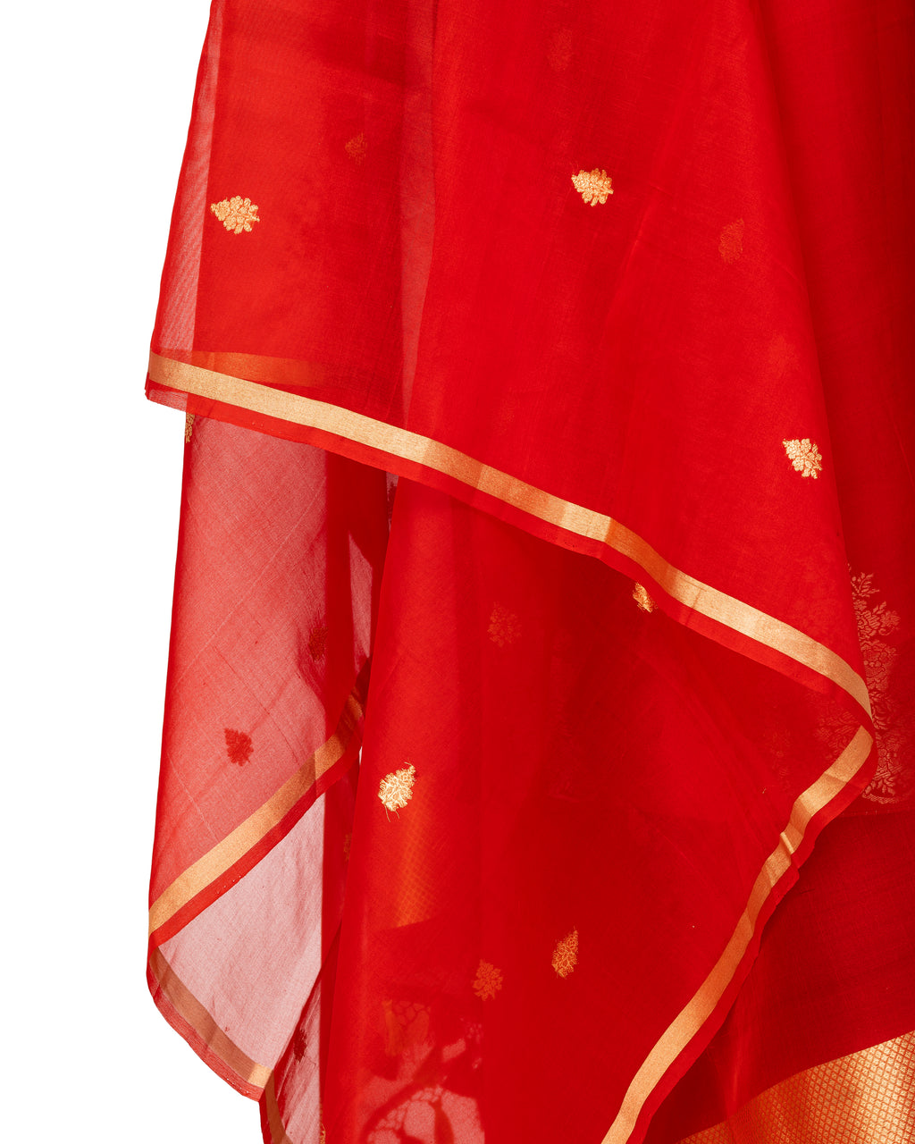Banarasi Katan Silk Suit Set With Organza Dupatta In Cherry Red
