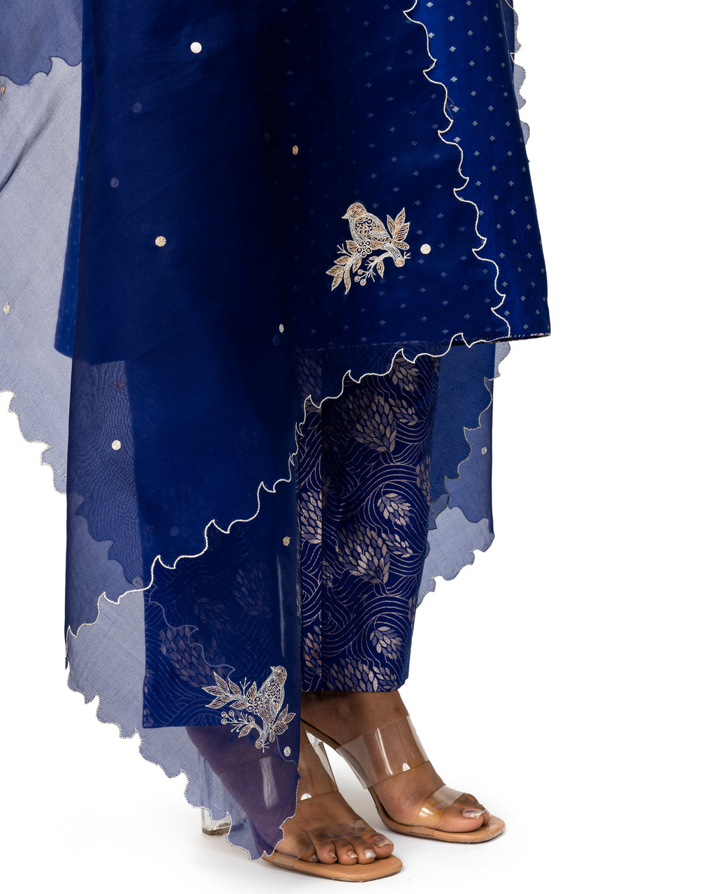 Banarasi Katan Silk Suit Set With Organza Dupatta In Cobalt Blue
