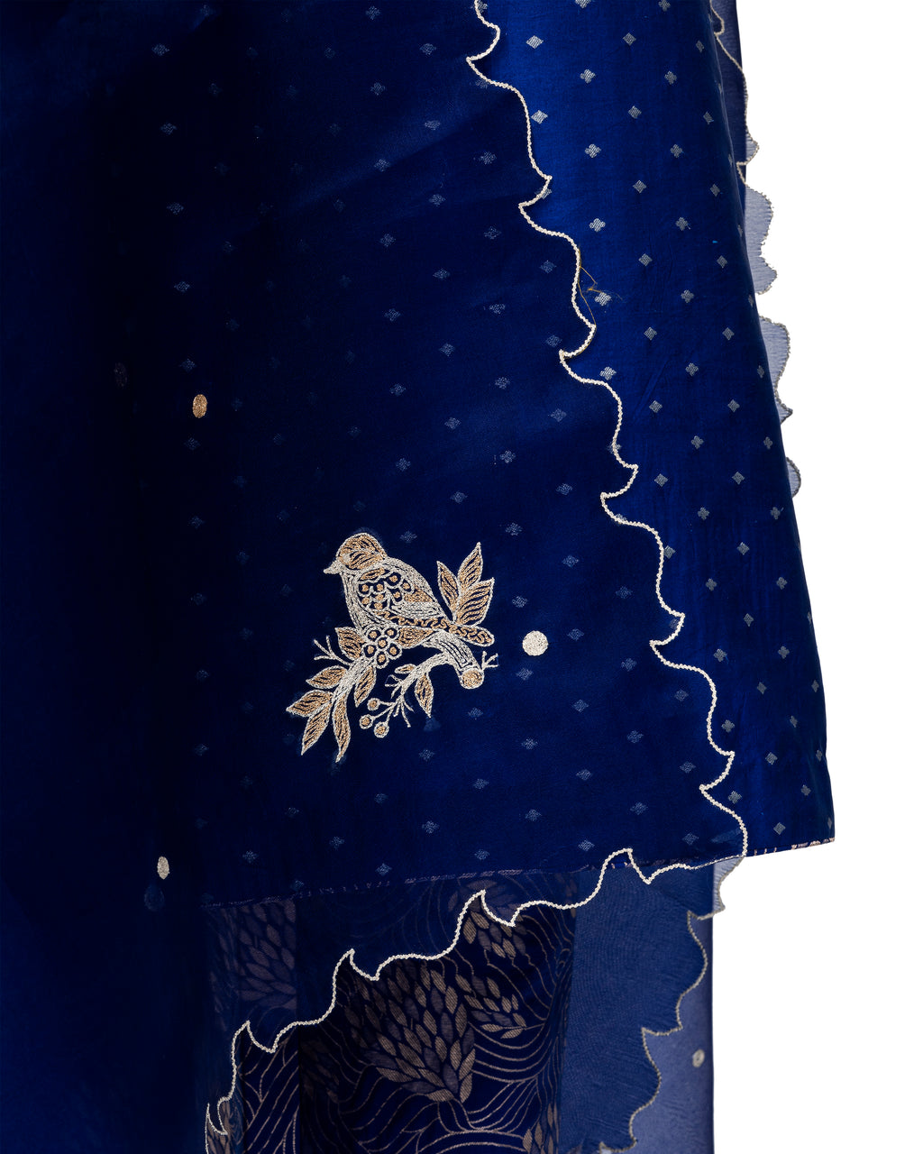 Banarasi Katan Silk Suit Set With Organza Dupatta In Cobalt Blue