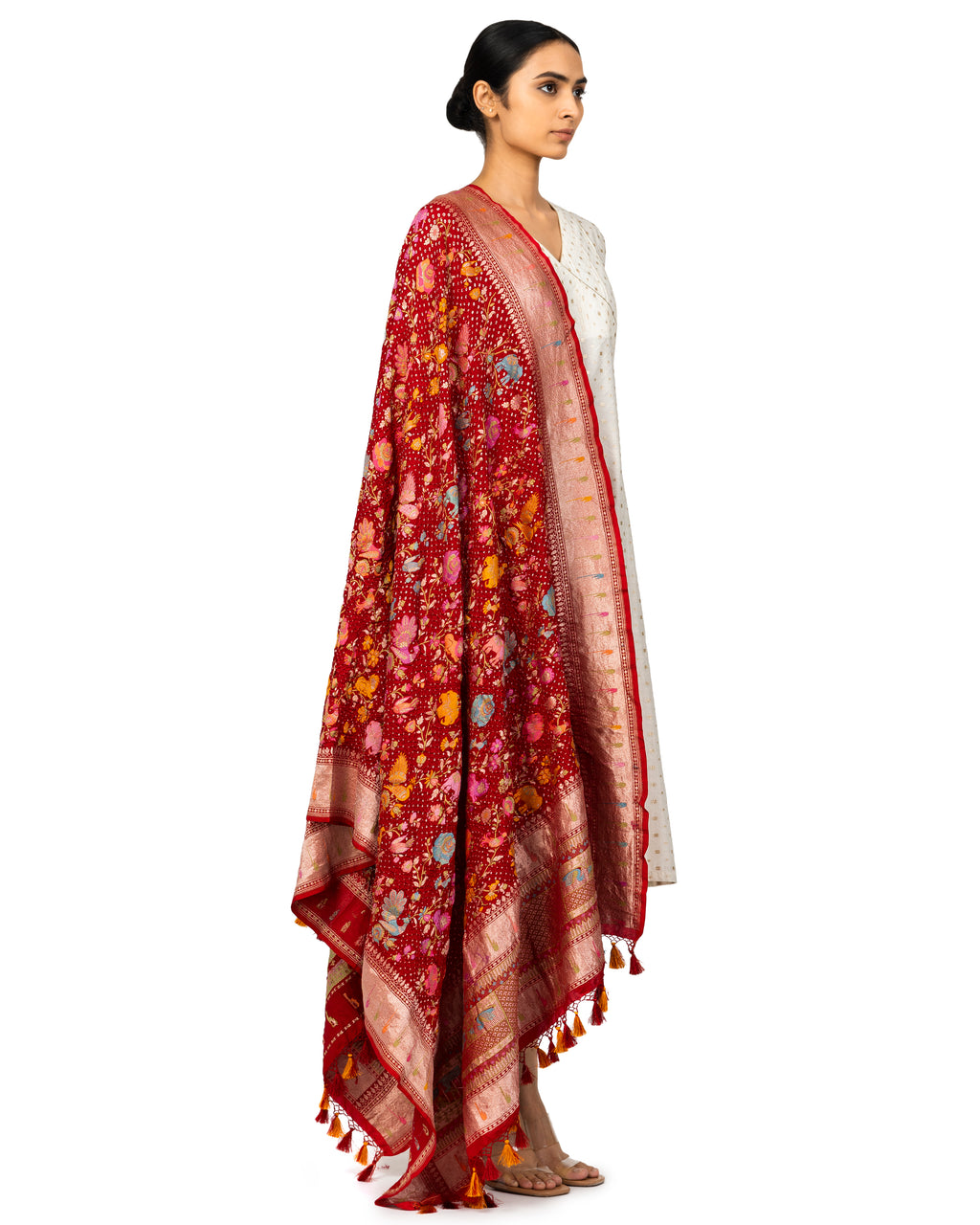 Cherry Bandhani Dupatta With Shikargha Zaal