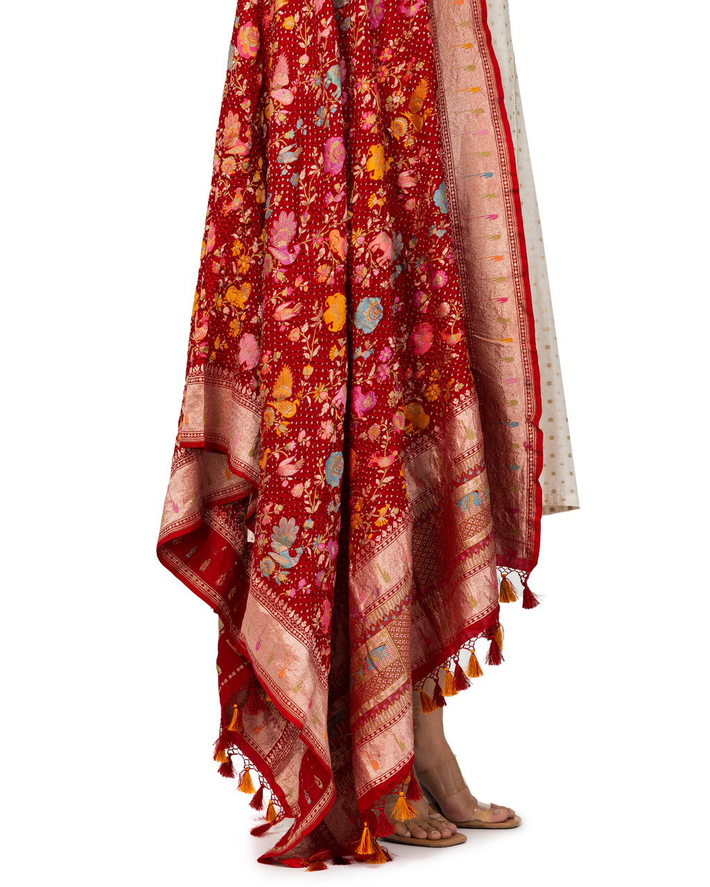 Cherry Bandhani Dupatta With Shikargha Zaal