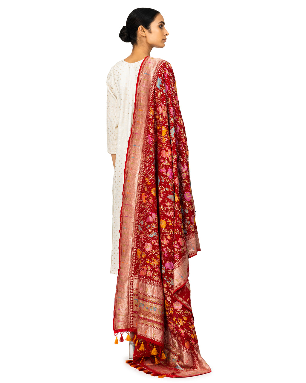 Cherry Bandhani Dupatta With Shikargha Zaal