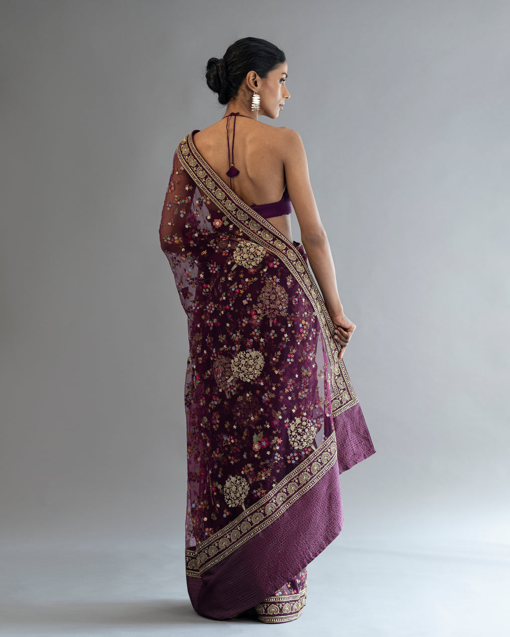 Sangria Hand Embroidered Pure Net Saree