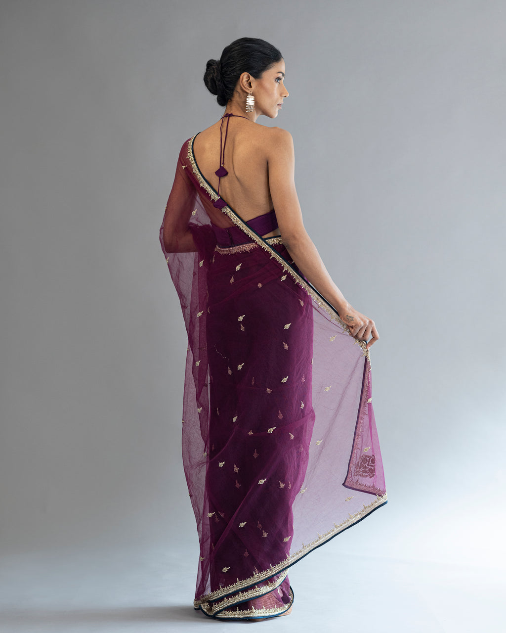Royal Purple Hand Embroidered Kora Saree