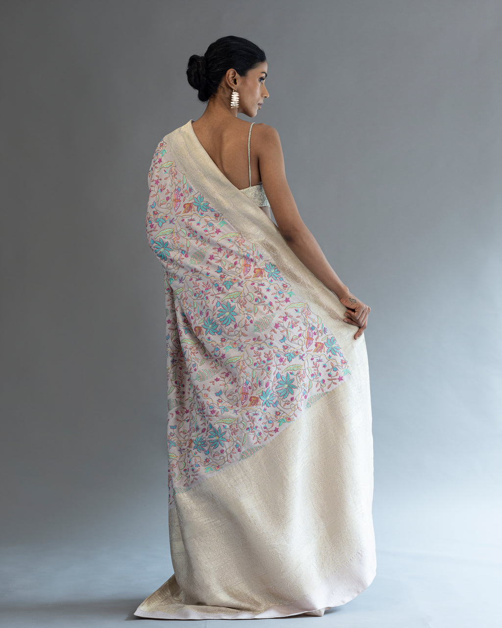 Lilac Luxe Hand Embroidered Pure Tusser-Georgette Saree