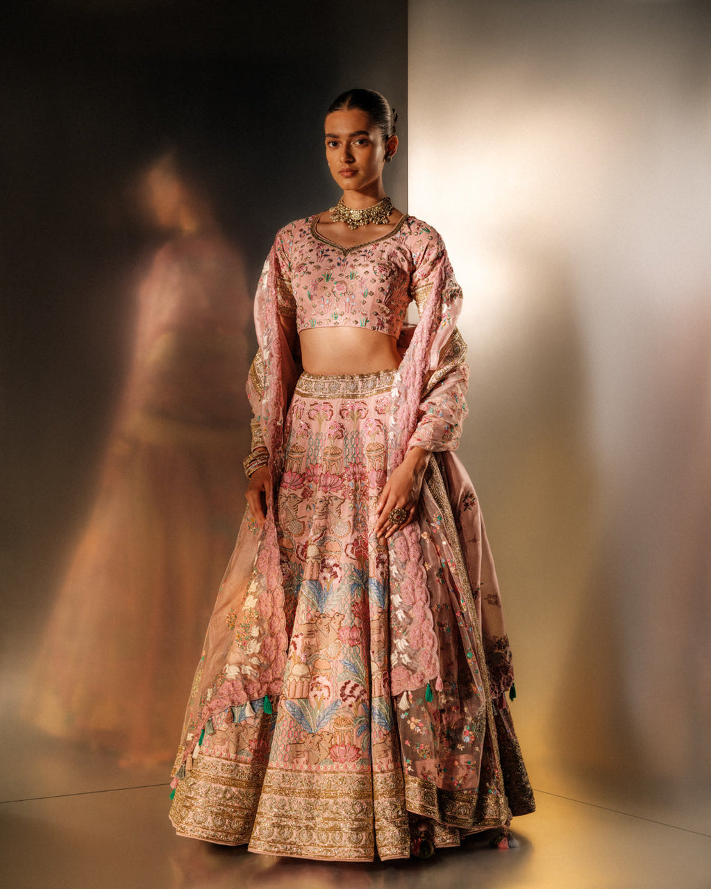 Peach Paradise Hand Embroidered Pichwai Lehenga Set