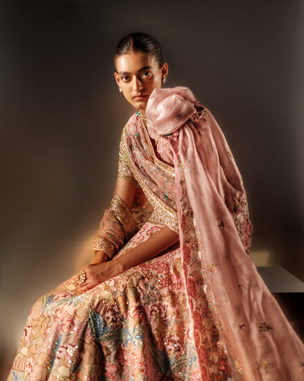 Peach Paradise Hand Embroidered Pichwai Lehenga Set