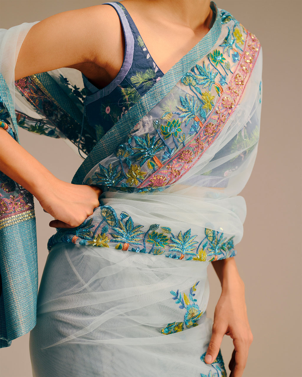 The Forest Saree In Artic Blue