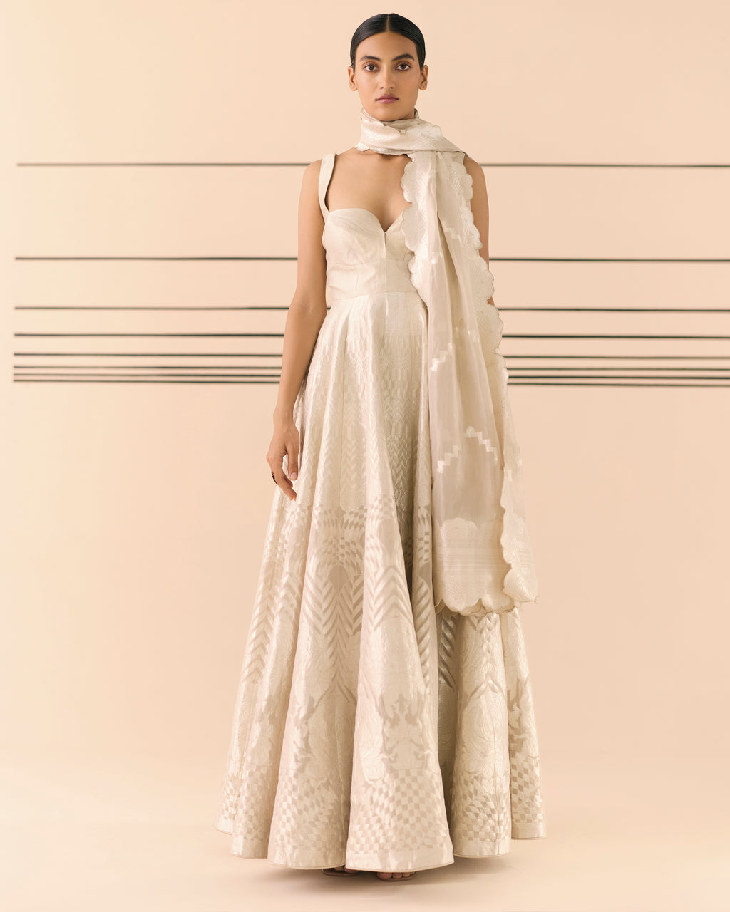 Pearl Mist Off-White Woven Cocktail Dress 'The Line'