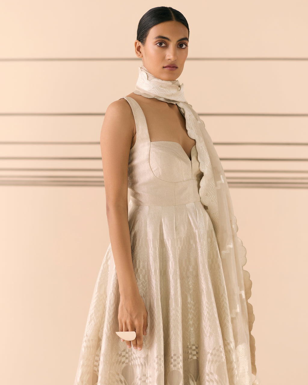 Pearl Mist Off-White Woven Cocktail Dress 'The Line'