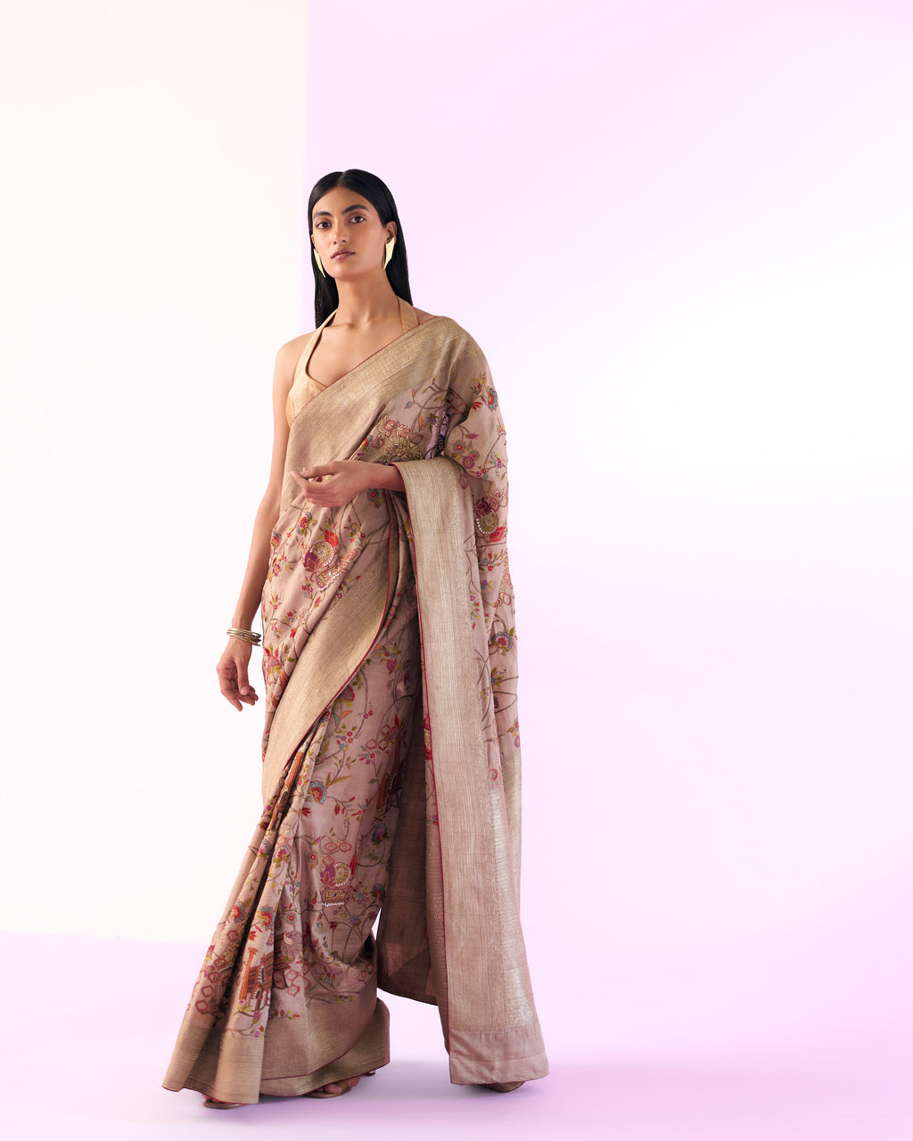 Oatmeal Handwoven Embroidery Saree