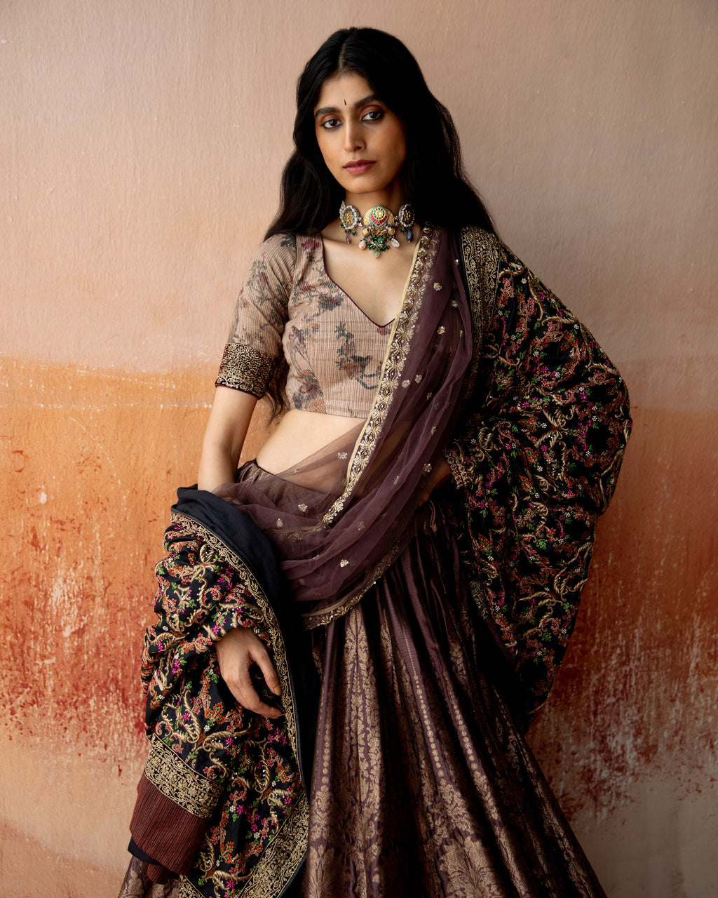 Bronze Zardozi-Embroidered Brocade Lehenga