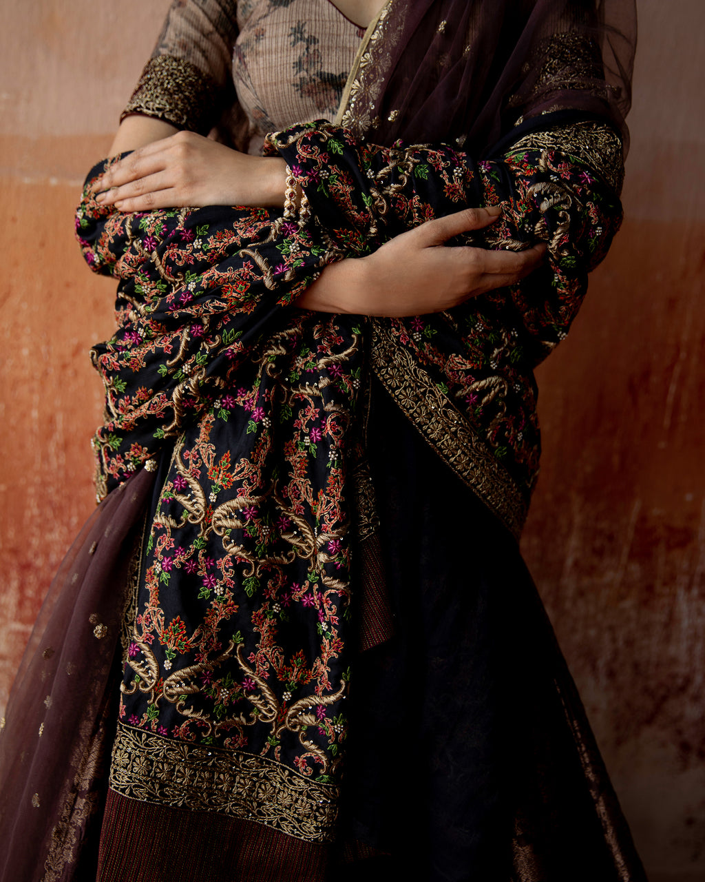 Bronze Zardozi-Embroidered Brocade Lehenga