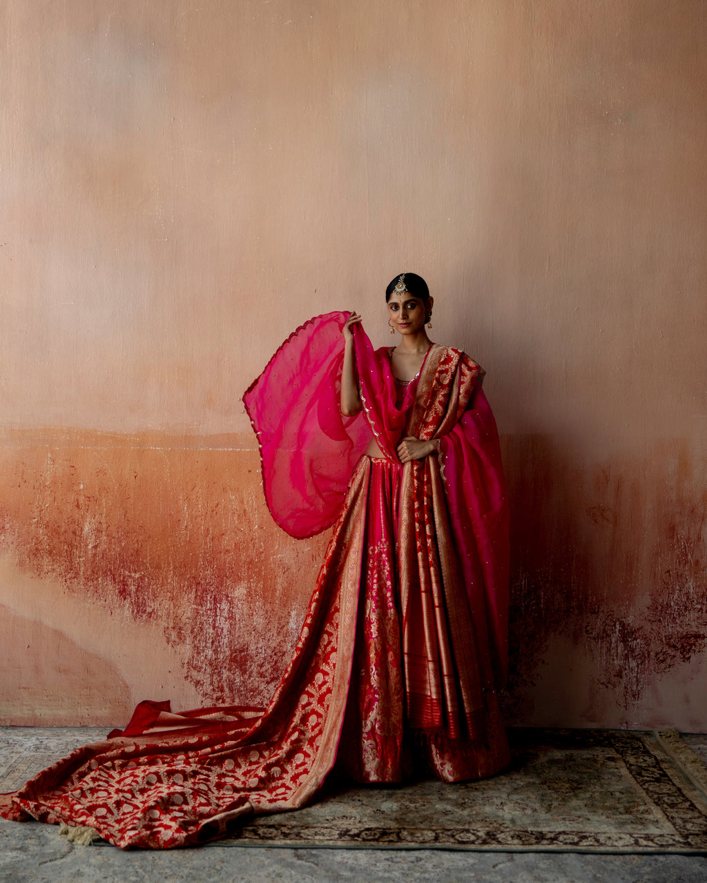 Daisy Pink Banarasi Lehenga In Silk