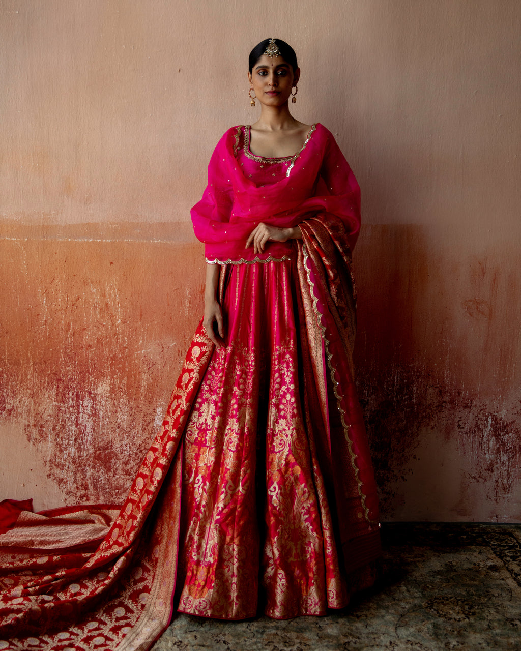 Daisy Pink Banarasi Lehenga In Silk