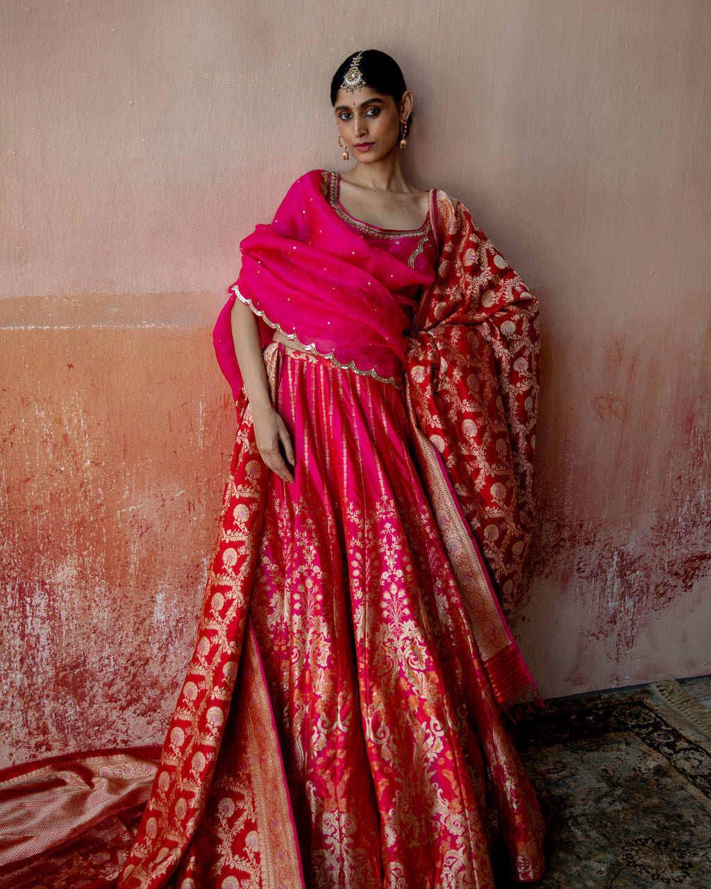 Daisy Pink Banarasi Lehenga In Silk