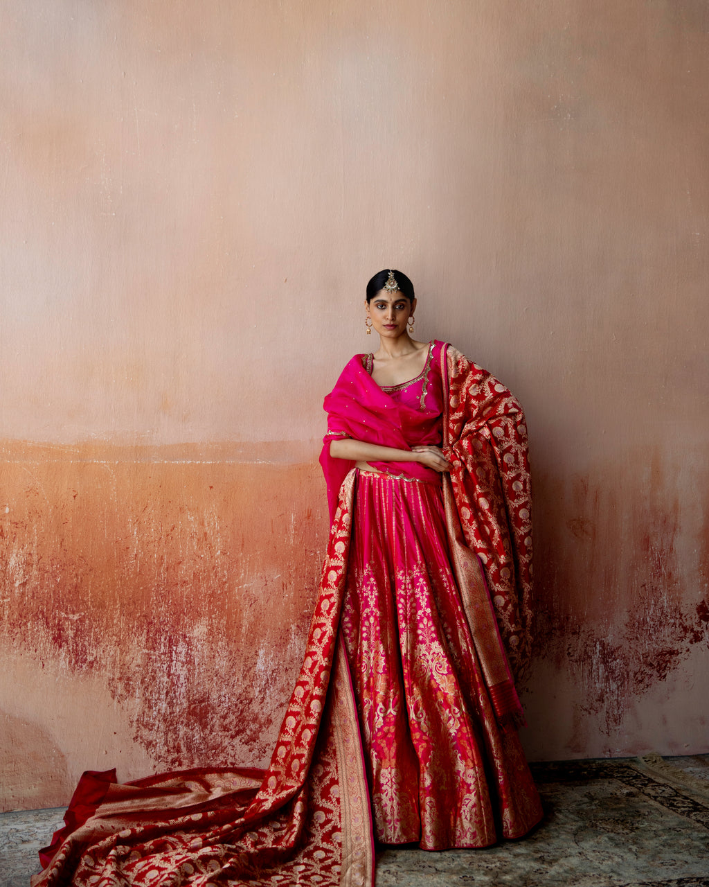 Daisy Pink Banarasi Lehenga In Silk