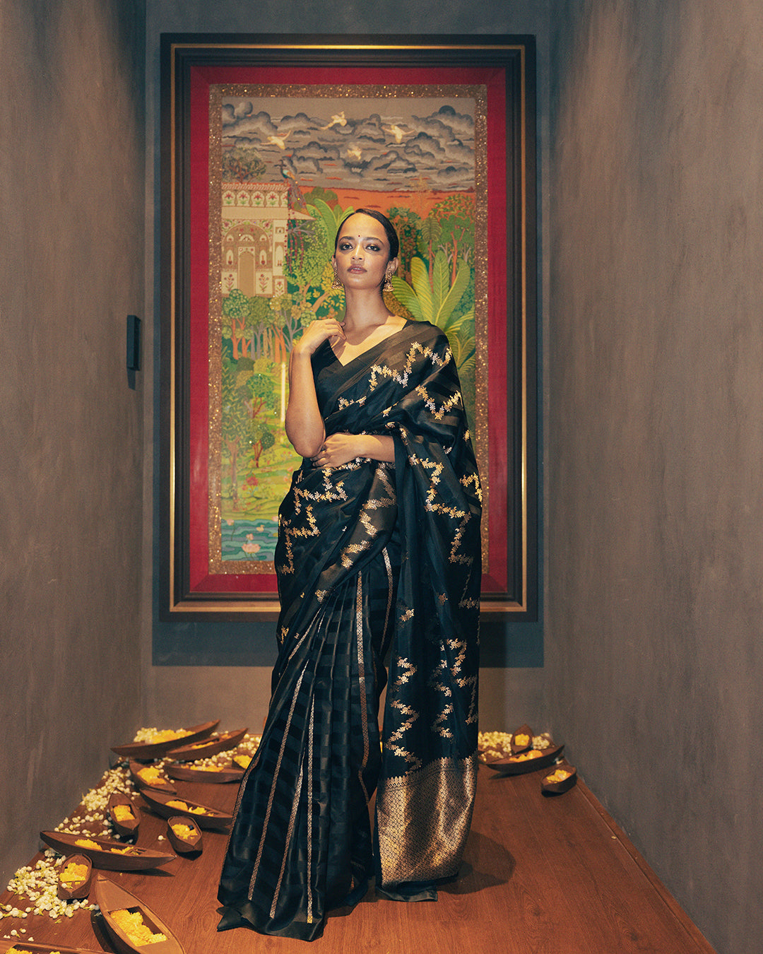 Nitya Stripe Weave Saree Satin