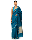 Teal Blue Silk Saree With Satin Border