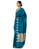 Teal Blue Silk Saree With Satin Border