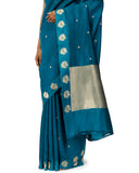 Teal Blue Silk Saree With Satin Border