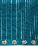 Teal Blue Silk Saree With Satin Border