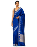 Cobalt Blue Silk Saree With Floral Border