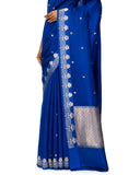 Cobalt Blue Silk Saree With Floral Border