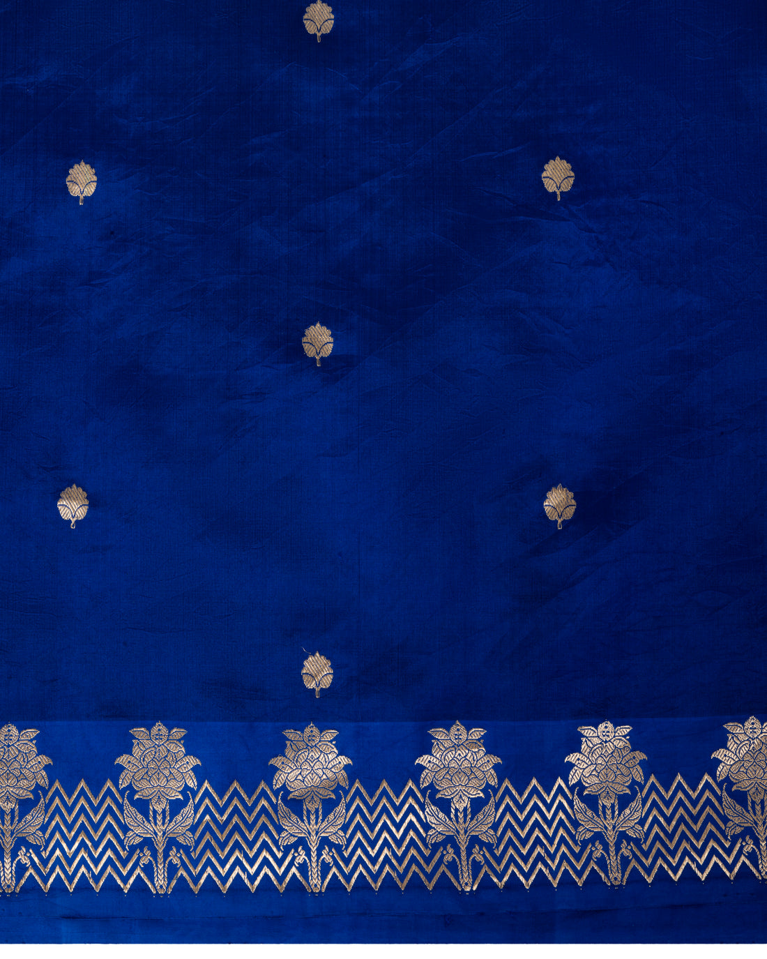 Banarasi Katan Silk Saree With Floral Border In Cobalt Blue