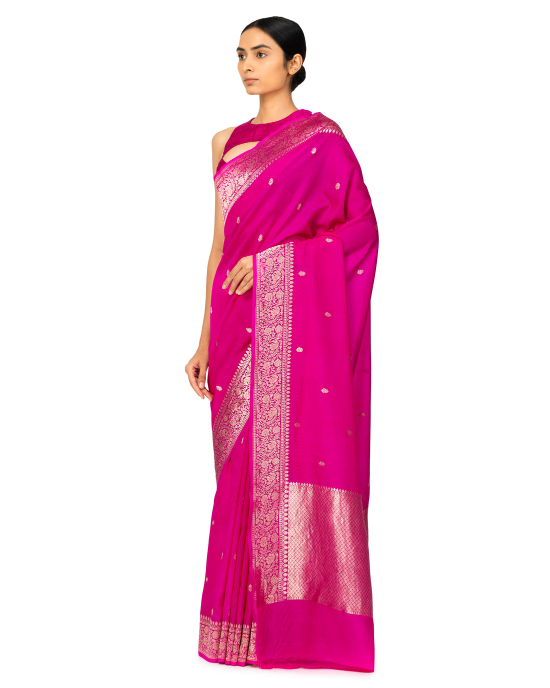 Banarasi Katan Silk Saree In Fuchsia Pink