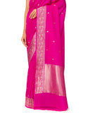 Fuchsia Silk Saree With Floral Zari Butti