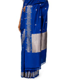 Cobalt Blue Silk Saree With Floral Zari Butti