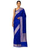 Cobalt Blue Silk Saree With Floral Zari Butti
