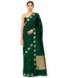 Bottle Green Silk Saree With Satin Border