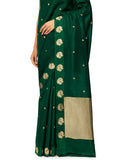 Bottle Green Silk Saree With Satin Border