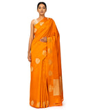 Tangerine Silk Saree With Satin Border