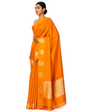 Tangerine Silk Saree With Satin Border