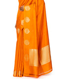Tangerine Silk Saree With Satin Border