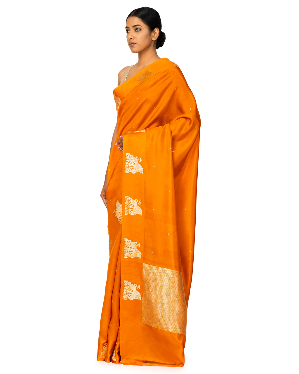 Banarasi Katan Silk Saree In Tangerine
