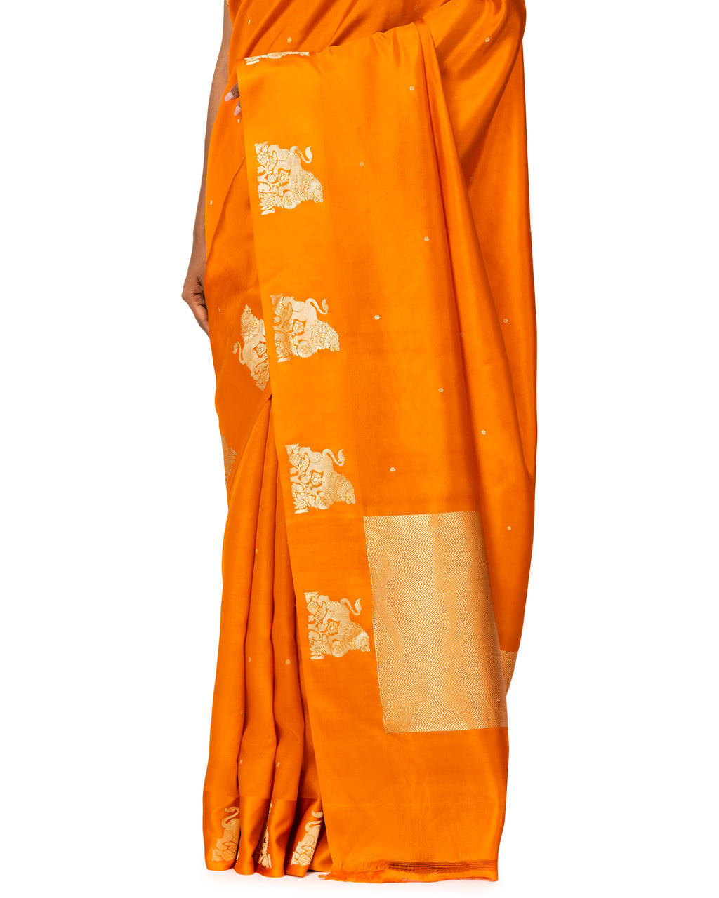 Banarasi Katan Silk Saree In Tangerine