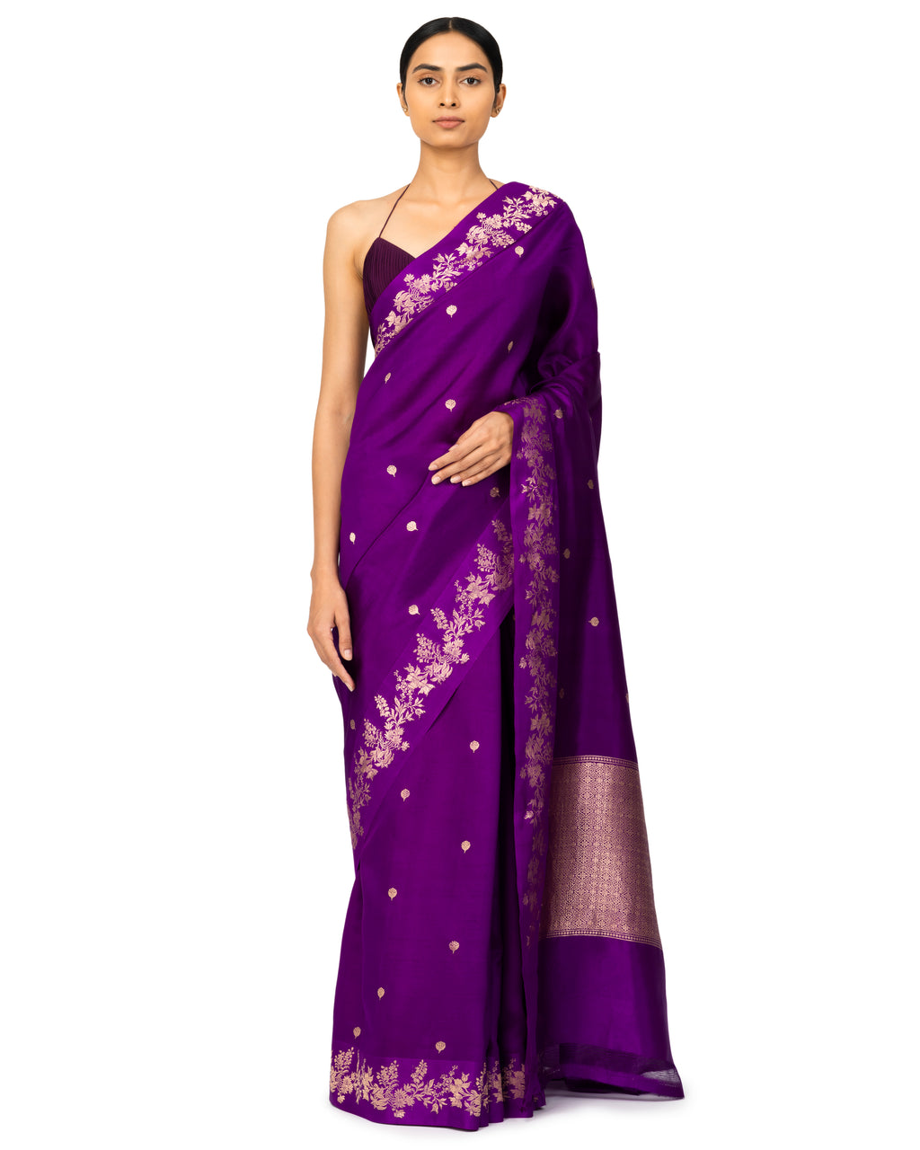Banarasi Katan Silk Saree In Plum