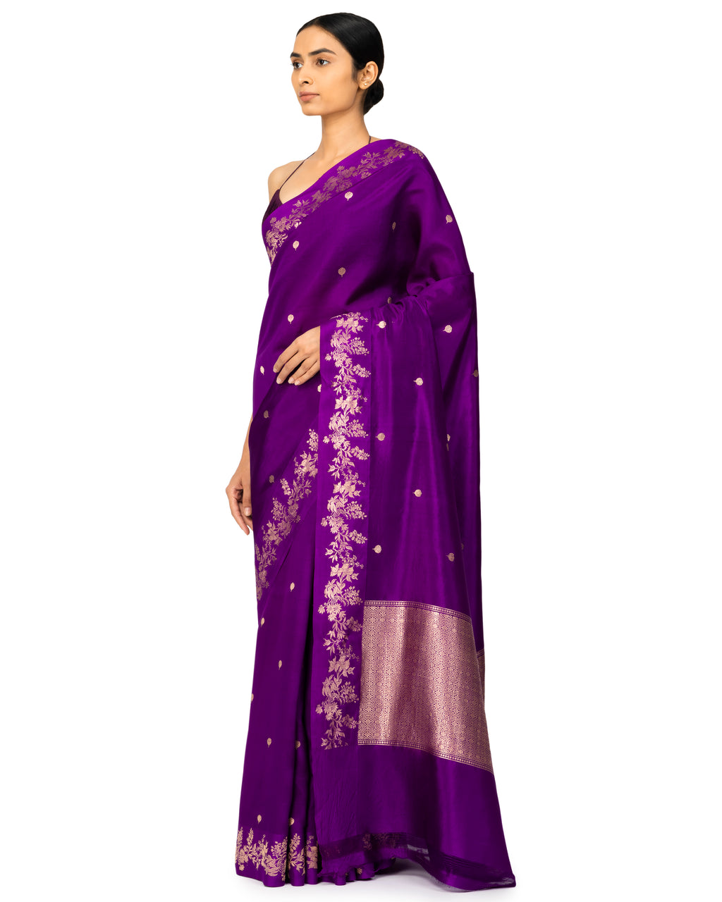 Banarasi Katan Silk Saree In Plum