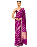 Plum Silk Saree With Stiped Weave