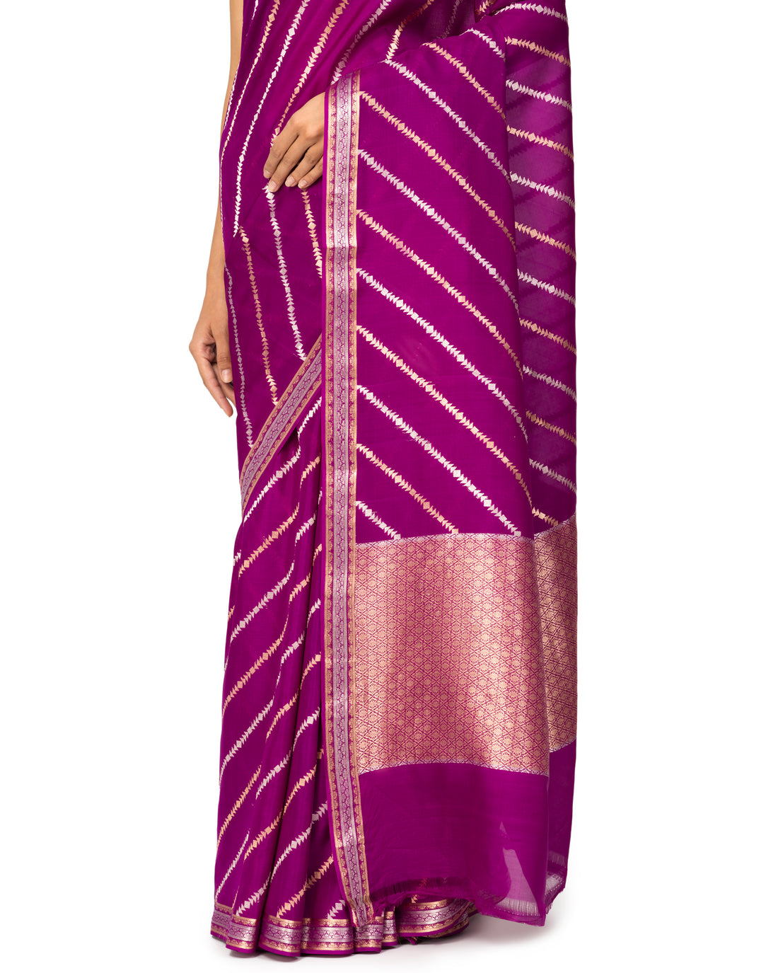 Banarasi Georette Saree With Stiped Weave In Plum